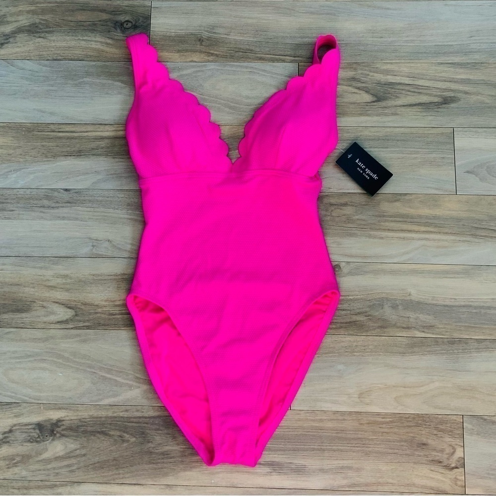 Kate Spade New York Women's Pique Solids Plunge One Piece Swimsuit - Picture 2 of 5